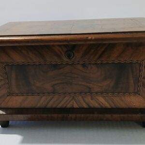 Antique Wood Inlay Tea Caddy Jewelry Box